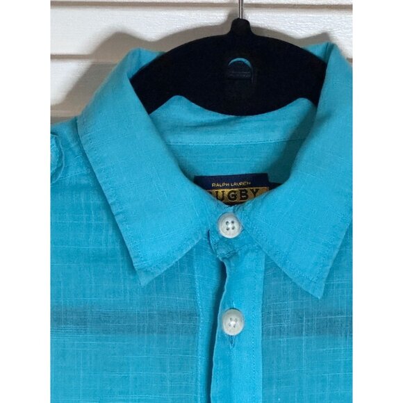 Ralph Lauren Rugby Womens Boyfriend Button Down Turquiose Blouse Roll Tab Size 0 - Picture 5 of 10
